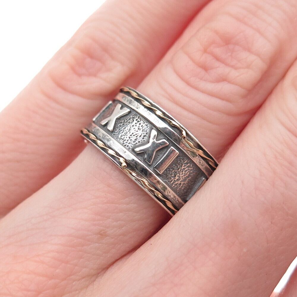 Chateau D’Argent Sterling Silver 18K Gold Vintage Roman Numbers Ring Size 6.25